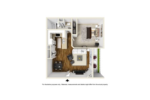 Floor plan for 1 bed, 1 bath, 700 sqft