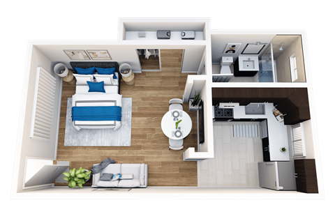 Floor plan for studio, 1 bath, 500 sqft