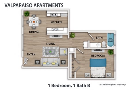 Floor plan for 1 bed, 1 bath, 700 sqft