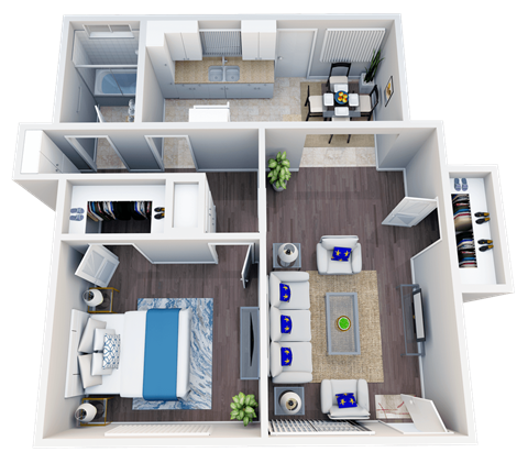 Floor plan for 1 bed, 1 bath, 800 sqft