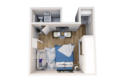 Floor plan for studio, 1 bath, 400 sqft