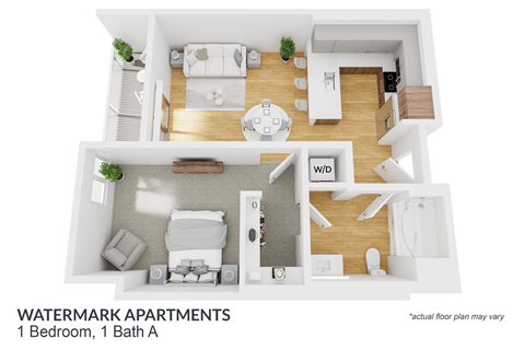 Floor plan for 1 bed, 1 bath, 739 sqft