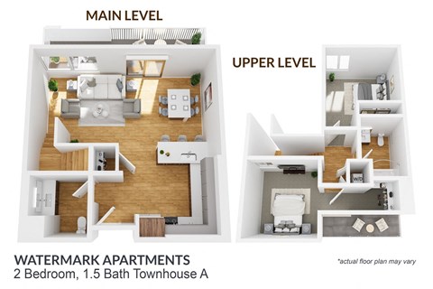 Floor plan for 2 beds, 1.5 baths, 1008 sqft