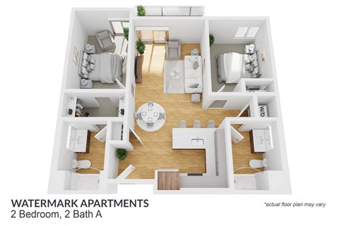 Floor plan for 2 beds, 2 baths, 1395 sqft