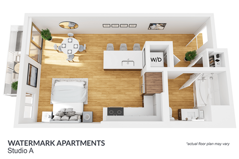 Floor plan for studio, 1 bath, 437 sqft