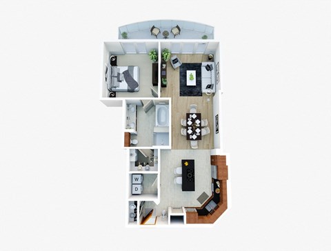 Floor plan for 1 bed, 1 bath, 1129 sqft