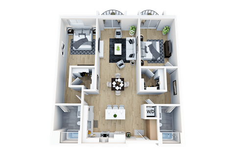 Floor plan for 2 beds, 2 baths, 1412 sqft