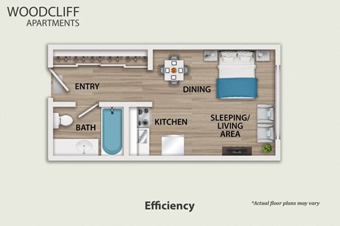 Floor plan for studio, 1 bath, 375 sqft