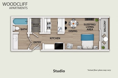 Floor plan for studio, 1 bath, 400 sqft