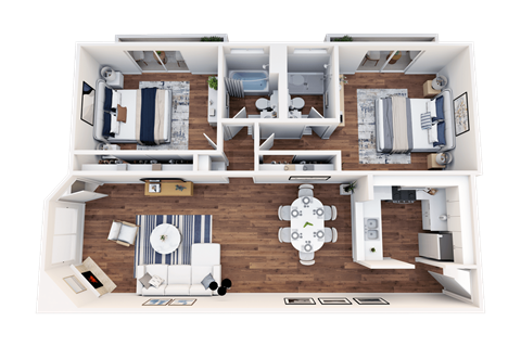 Floor plan for 2 beds, 2 baths, 1100 sqft