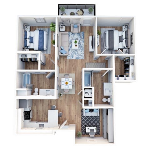 Floor plan for 2 beds, 2 baths, 1201 sqft