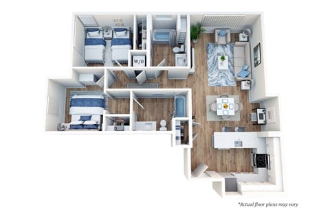 Floor plan for 2 beds, 2 baths, 1144 sqft