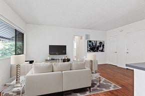 Beverly Hills apartment for rent - a living room with a white couch and a tv