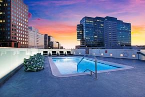 Los Angeles apartment for rent - A rooftop pool with a slide and a sun lounger.