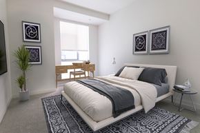 Santa Monica apartment for rent - a bedroom with a bed and a desk and a window at Seventh West Apartments, California 