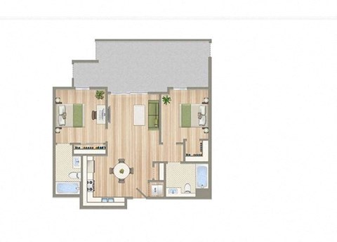 Floor plan for 2 beds, 2 baths, 888 sqft