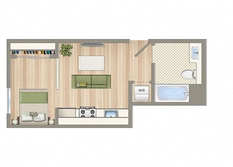 Floor plan for studio, 1 bath, 340 sqft