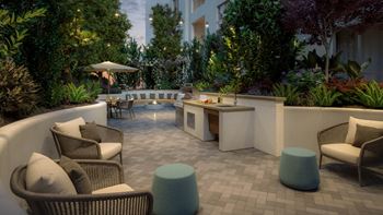 Courtyard terrace with fire pits, lounge seating and grilling areas
