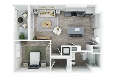 Floor plan for 1 bed, 1 bath, 667 sqft