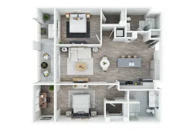 Floor plan for 2 beds, 2 baths, 1176 sqft