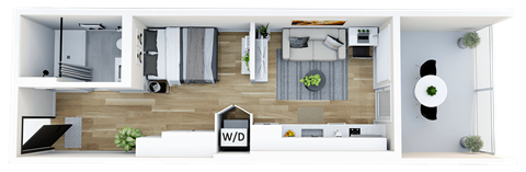 Floor plan for 1 bed, 1 bath, 486 sqft