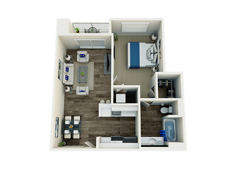 Floor plan for 1 bed, 1 bath, 667 sqft