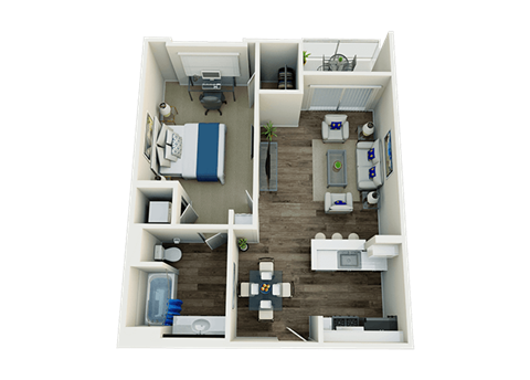 Floor plan for 1 bed, 1 bath, 622 sqft