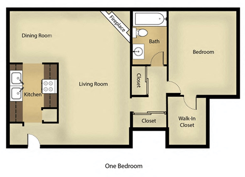 Floor plan for 1 bed, 1 bath, 900 sqft