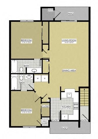 Floor plan for 2 beds, 2 baths, 1200 sqft