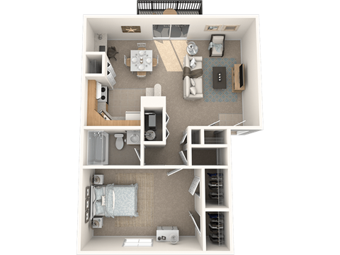 Floor plan for 1 bed, 1 bath, 679 sqft