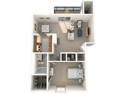 Floor plan for 1 bed, 1 bath, 726 sqft