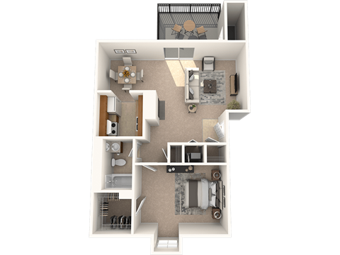 Floor plan for 1 bed, 1 bath, 700 sqft