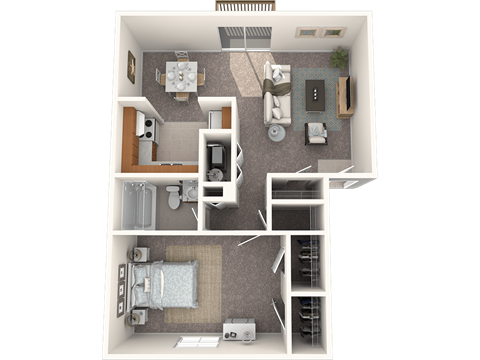 Floor plan for 1 bed, 1 bath, 700 sqft