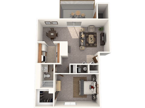 Floor plan for 1 bed, 1 bath, 710 sqft