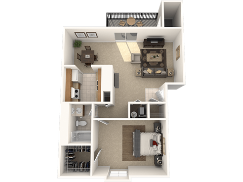 Floor plan for 1 bed, 1 bath, 702 sqft