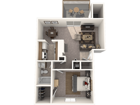 Floor plan for 1 bed, 1 bath, 700 sqft