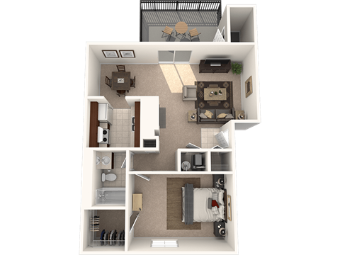 Floor plan for 1 bed, 1 bath, 700 sqft