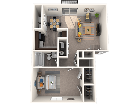 Floor plan for 1 bed, 1 bath, 700 sqft