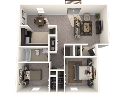 Floor plan for 2 beds, 1 bath, 860 sqft