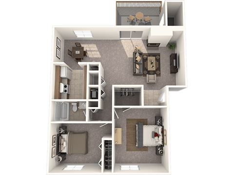 Floor plan for 2 beds, 1 bath, 930 sqft
