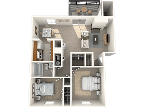 Floor plan for 2 beds, 1 bath, 924 sqft