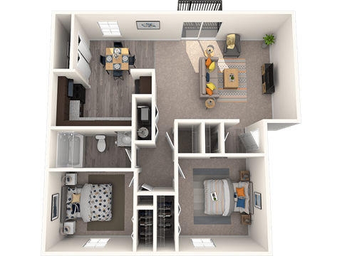 Floor plan for 2 beds, 1 bath, 930 sqft