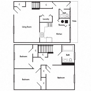 Floor plan for 3 beds, 1.5 baths, 1041 sqft