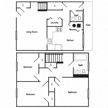 Floor plan for 3 beds, 1.5 baths, 1041 sqft