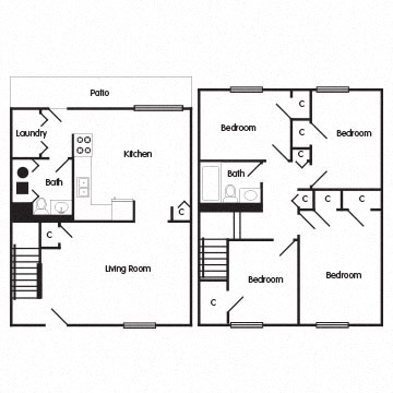 Floor plan for 4 beds, 1.5 baths, 1179 sqft