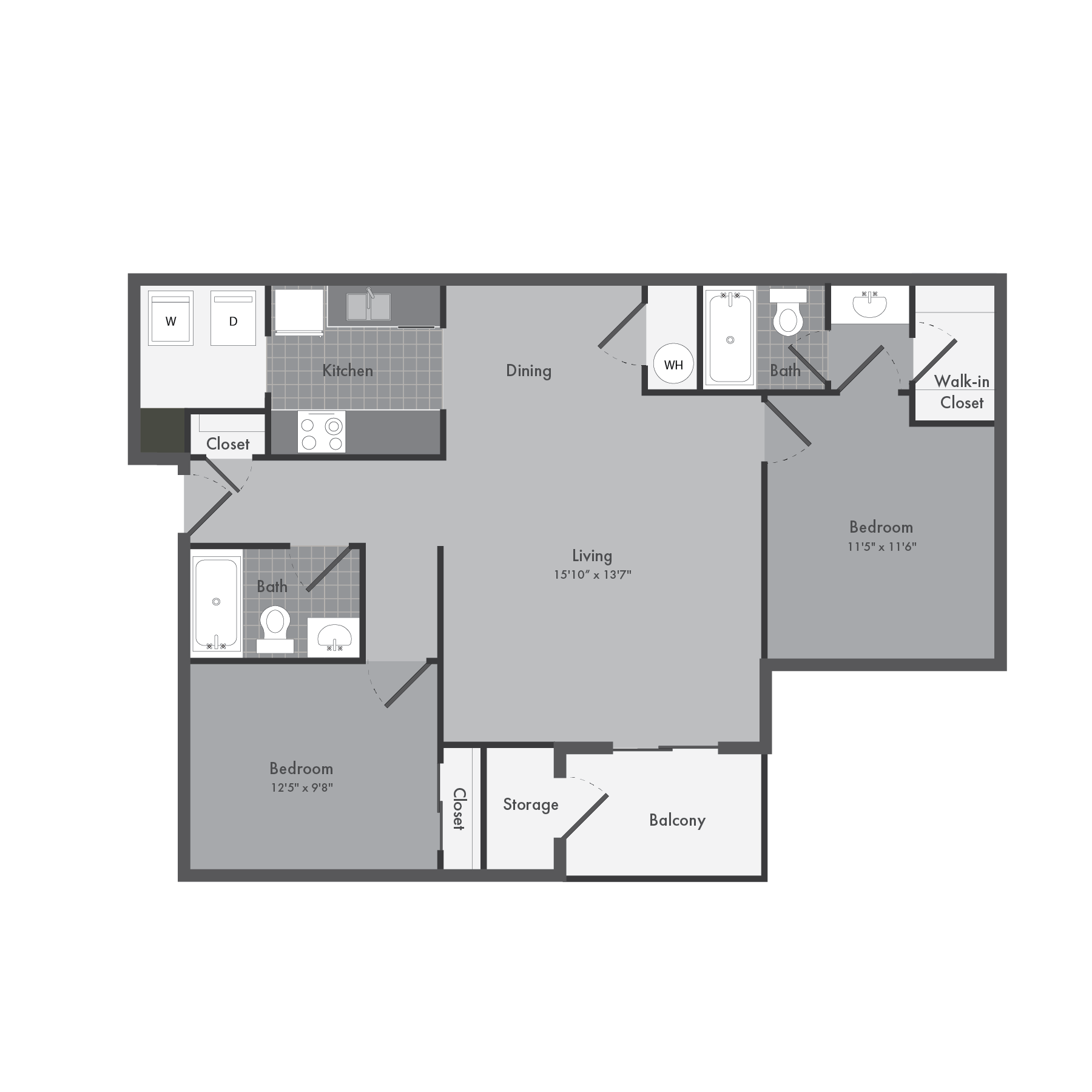 Floor plan for 2 beds, 2 baths, 918 sqft