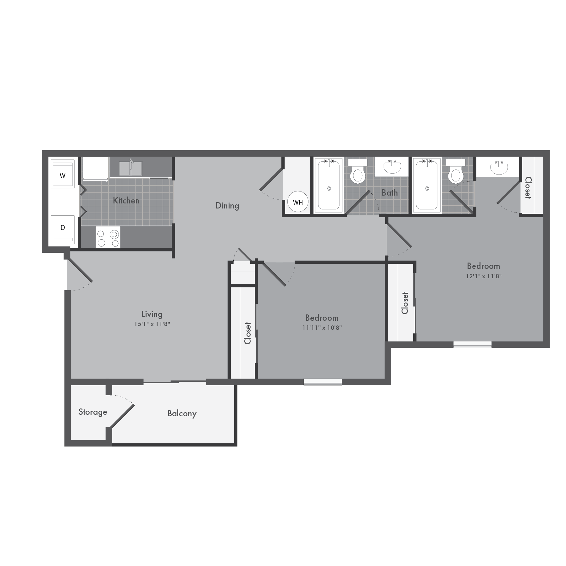 Floor plan for 2 beds, 2 baths, 1004 sqft