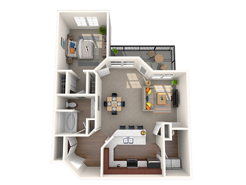 Floor plan for 1 bed, 1 bath, 822 sqft