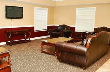 Lafayette apartment for rent - a living room with leather furniture and a television