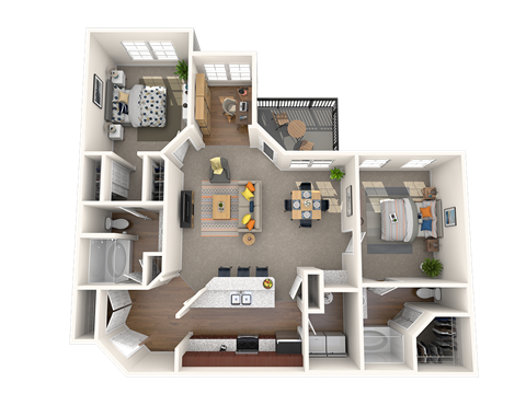 Floor plan for 2 beds, 2 baths, 1133 sqft